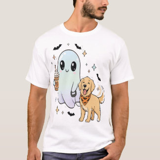 Niedlicher Golden Retriever Hund Pug Kaffee Hallow T-Shirt