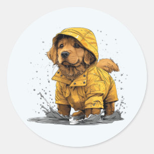 Niedlicher Golden Retriever Hund trägt Regenmantel Runder Aufkleber