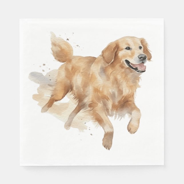 Niedlicher Golden Retriever Watercolor Welpenhund Serviette (Vorderseite)