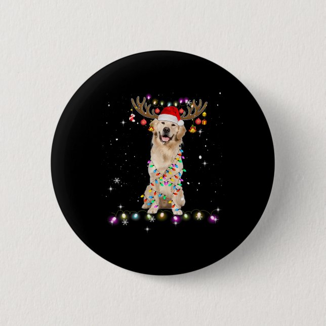 Niedlicher Golden Retriever Weihnachtsbeleuchtung  Button (Vorderseite)