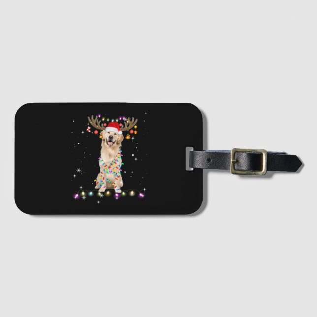 Niedlicher Golden Retriever Weihnachtsbeleuchtung  Gepäckanhänger (Vorderseite (Horizontal))