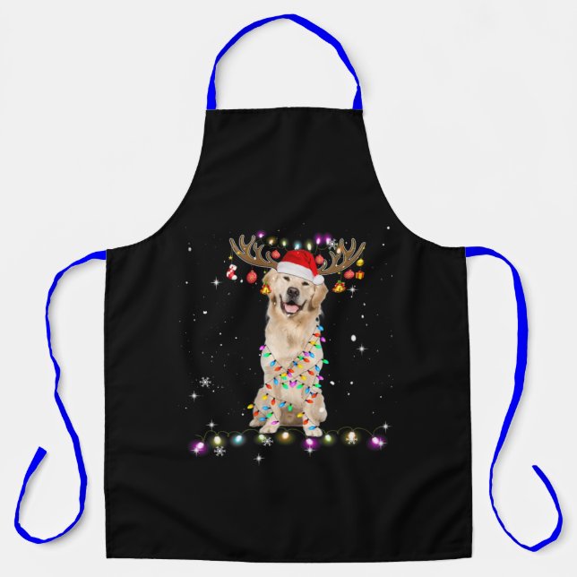 Niedlicher Golden Retriever Weihnachtsbeleuchtung  Schürze (Vorderseite)