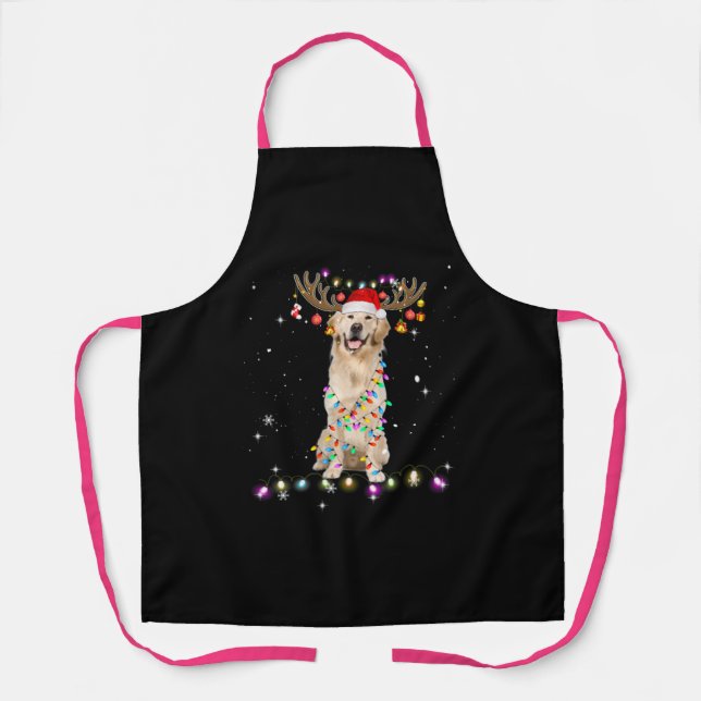 Niedlicher Golden Retriever Weihnachtsbeleuchtung  Schürze (Vorderseite)