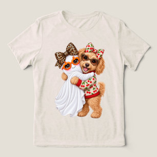 Niedlicher Goldendoodle-Geist Halloween Herbst Kun Tri-Blend Shirt