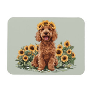 Niedlicher Goldendoodle-Hund mit einer Sonnenblume Magnet