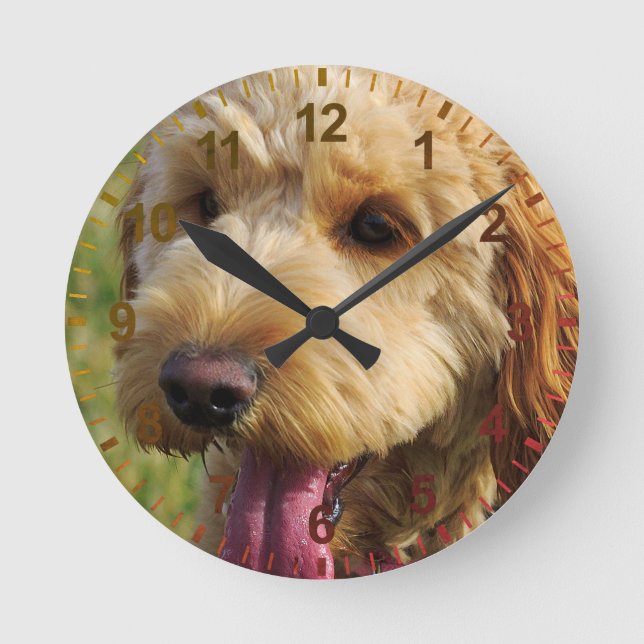 Niedlicher Goldendoodle Hund Runde Wanduhr (Vorderseite)