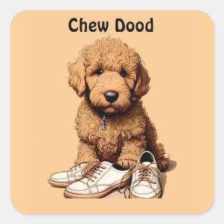 Niedlicher Goldendoodle Welpenhund mit Schuhen Quadratischer Aufkleber