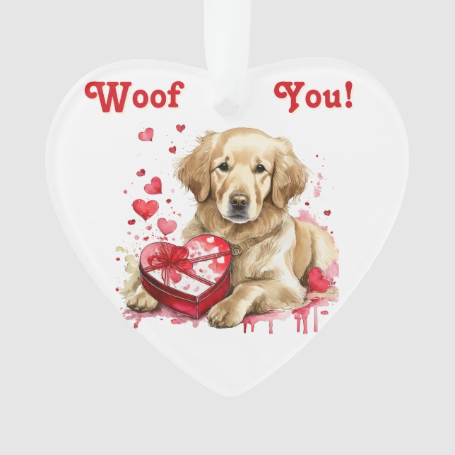 Niedlicher Goldener Retriever mit Herzkasten für H Ornament (Vorderseite)