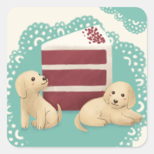 Niedlicher Goldener Retriever und Dessert Illustra Quadratischer Aufkleber