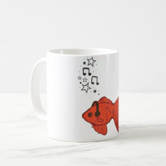 Niedlicher Goldfisch-Kaffeebecher mit Kopfhörern Kaffeetasse