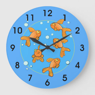 Niedlicher Goldfisch mit Blasen Cartoon Uhr