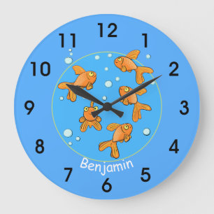 Niedlicher Goldfisch mit Blasen Cartoon Uhr