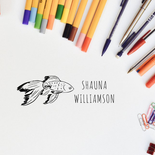 Niedlicher Goldfish Kids Personalisierter Name Permastempel (Cute Goldfish Kids Personalized Name Self-inking Stamp)