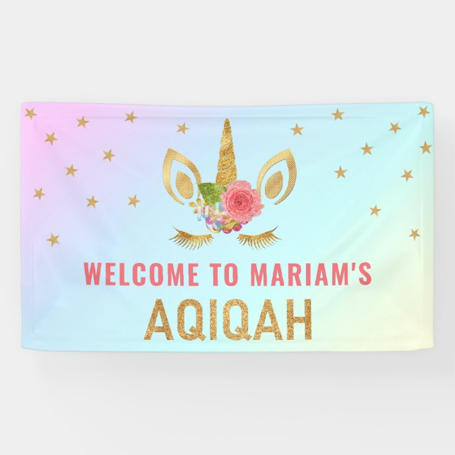 Niedlicher GoldGlitzerUnicorn Aqiqah Banner (Horizontal)