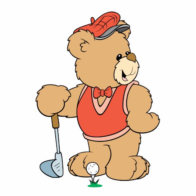 Niedlicher Golfbär Freistehende Fotoskulptur (Vorne)