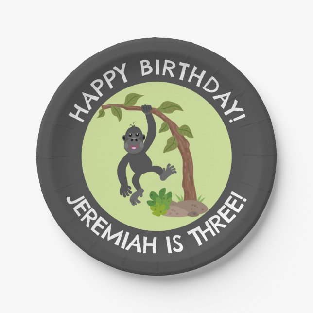 Niedlicher Gorilla personalisierter Cartoon Geburt Pappteller (Vorderseite)