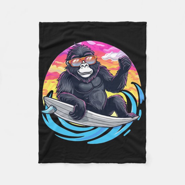 Niedlicher Gorilla surft  Fleecedecke (Vorderseite)