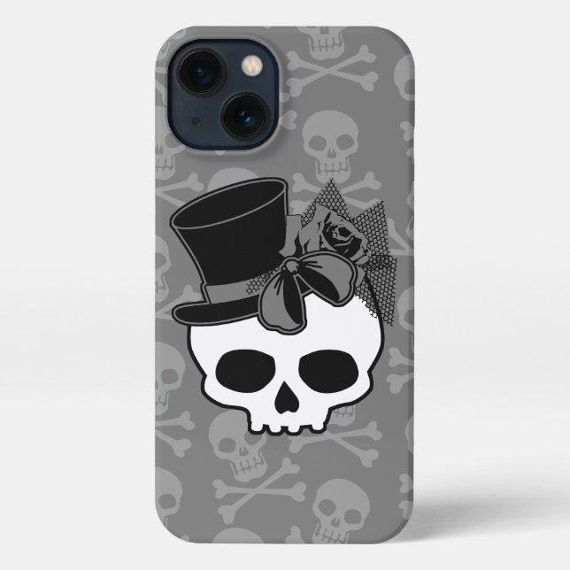Niedlicher Goth-Skull mit Top-Hat-Rose iPhone Hülle (Rückseite)