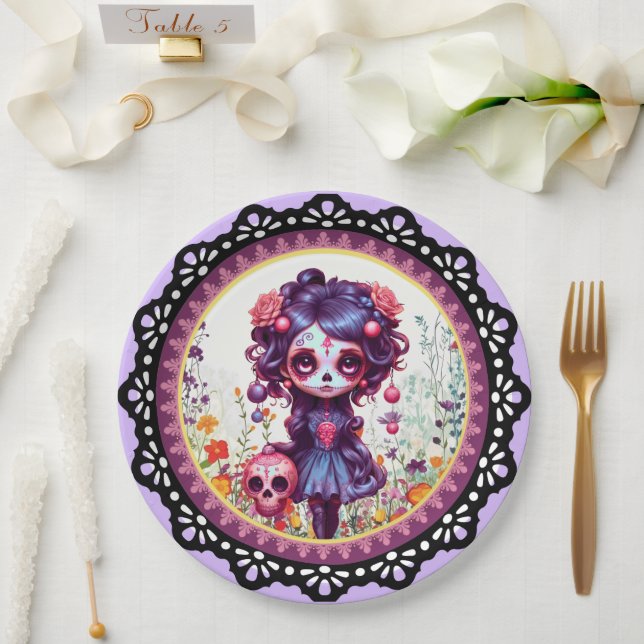 Niedlicher Gothic Garden Zuckerkult Pappteller (Hochzeit)