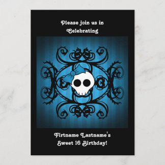 Niedlicher gotischer Schädel blau und schwarz 12x1 Einladung