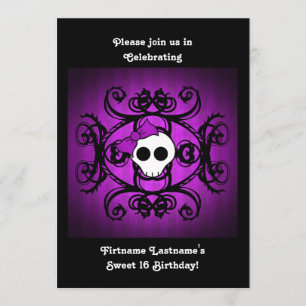 Niedlicher gotischer Schädel lila und schwarz 12x1 Einladung
