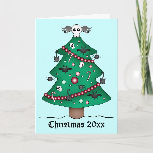 Niedlicher gotischer Weihnachtsbaum Feiertagskarte (Vorderseite)