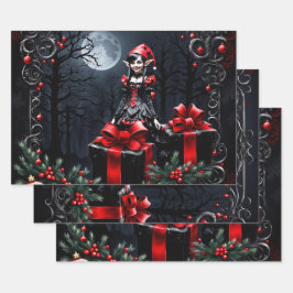 Niedlicher gotischer Weihnachtself. Geschenkpapier Set