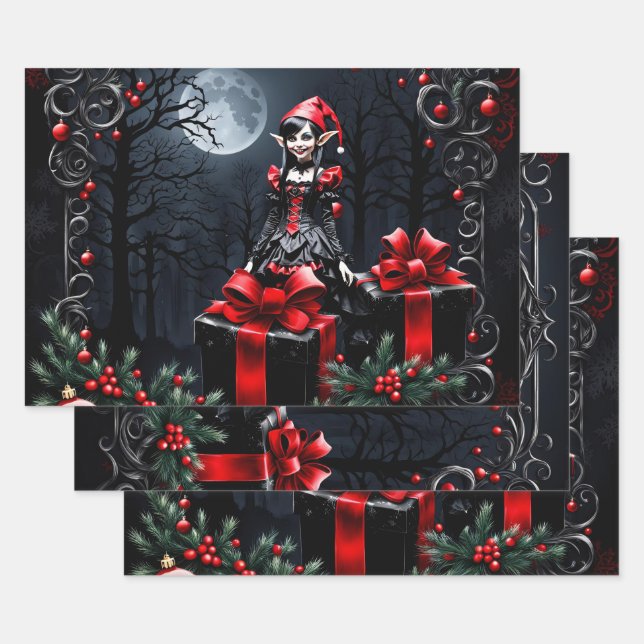 Niedlicher gotischer Weihnachtself. Geschenkpapier Set (Set)
