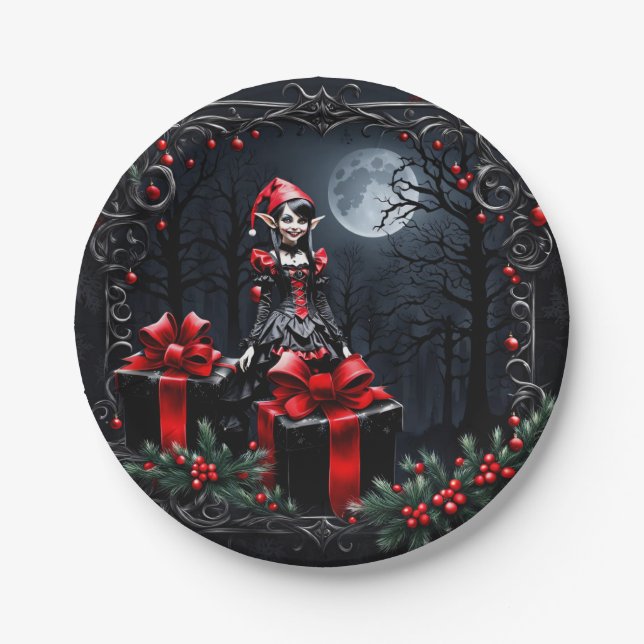 Niedlicher gotischer Weihnachtself. Pappteller (Vorderseite)