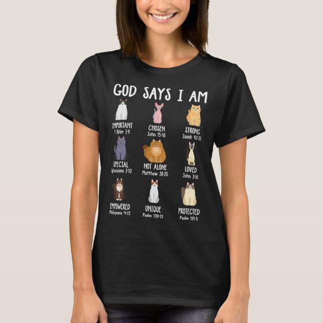 Niedlicher Gott sagt, ich bin Katze über Christlic T-Shirt (Vorderseite)