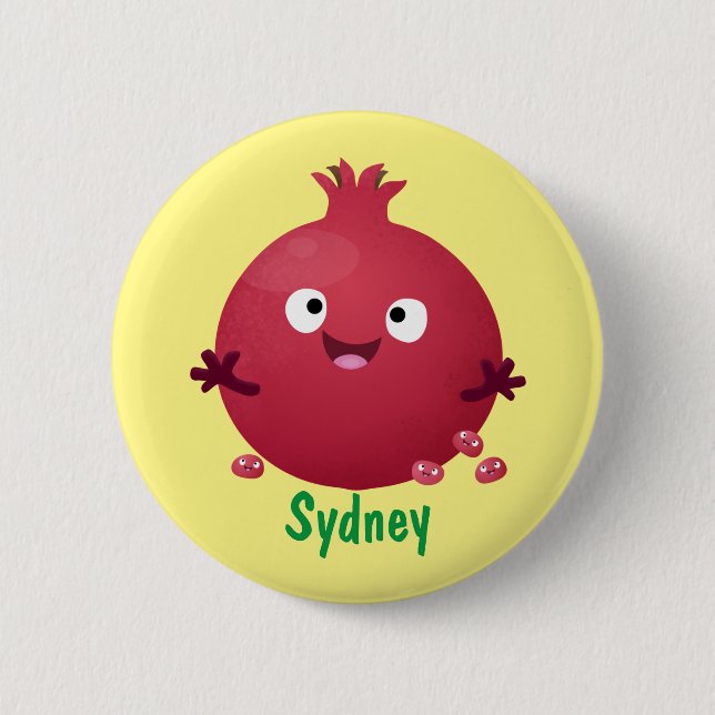Niedlicher Granatapfelfruchtiger Cartoon Button (Vorderseite)
