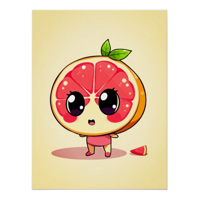 Niedlicher Grapefruit-Charakter Poster (Vorderseite)