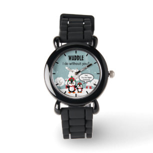 Niedlicher Graue Baby-Pinguin im Winterschnee Armbanduhr