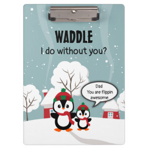 Niedlicher Graue Baby-Pinguin im Winterschnee Klemmbrett
