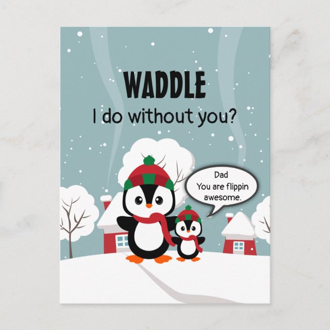 Niedlicher Graue Baby-Pinguin im Winterschnee Postkarte (Vorderseite)