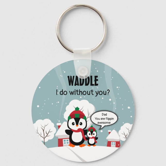 Niedlicher Graue Baby-Pinguin im Winterschnee Schlüsselanhänger (Vorderseite)