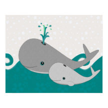 Niedlicher Grauer Baby Whale auf dem Waves Cartoon