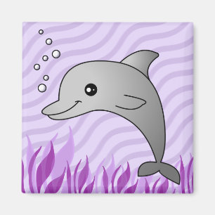 Niedlicher grauer Delphin im lila Wasser Magnet