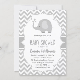 Niedlicher grauer Elefant   Neutrale Babydusche Einladung