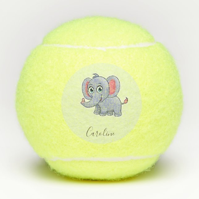 Niedlicher grauer Elefant Tennisbälle (Vorderseite)