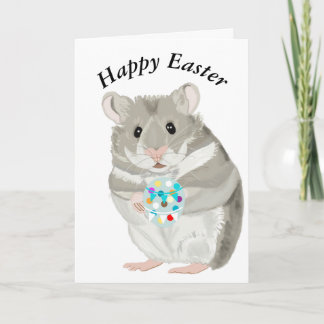 Niedlicher grauer Hamster mit einem Ostereier Karte