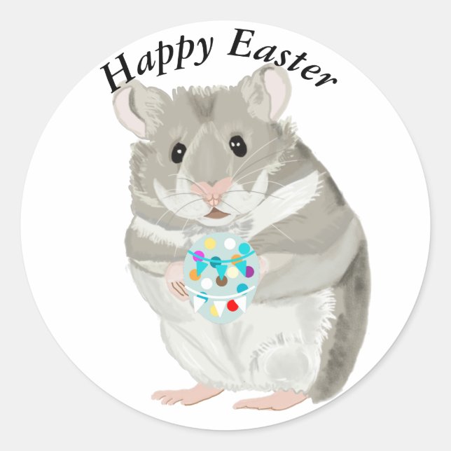 Niedlicher grauer Hamster mit einem Ostereier Runder Aufkleber (Vorderseite)