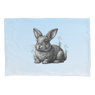 Niedlicher grauer Hase vor blauem Himmel Kissenbezug