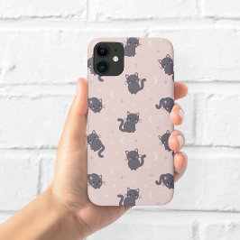 Niedlicher grauer Katzentelefon-Schutz mit rosa Hi Case-Mate iPhone Hülle