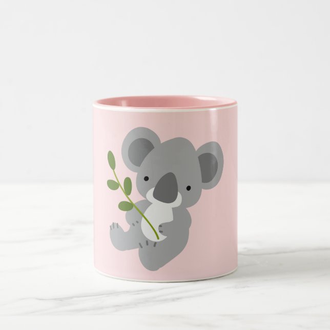 Niedlicher Grauer Koala-Bär mit grünem Leaf Zweifarbige Tasse (Mittel)
