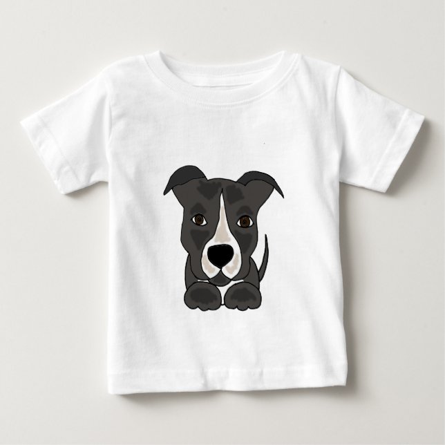 Niedlicher grauer Pitbull Welpen-Hund Baby T-shirt (Vorderseite)