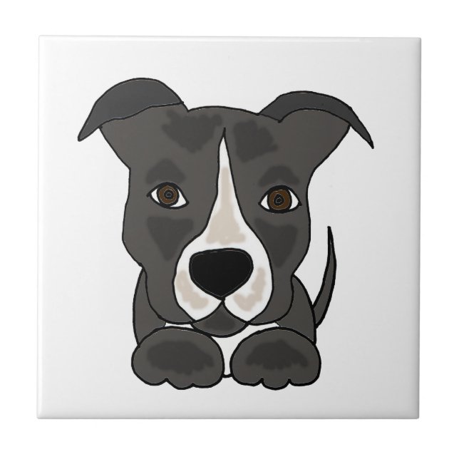 Niedlicher grauer Pitbull Welpen-Hund Fliese (Vorderseite)