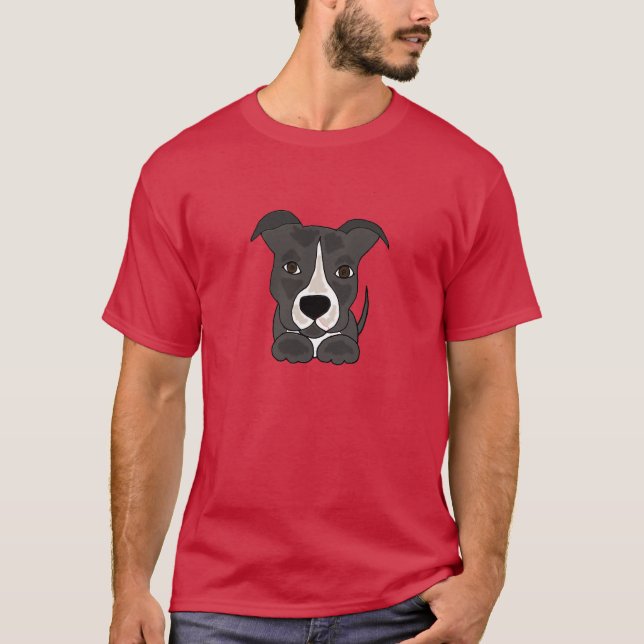 Niedlicher grauer Pitbull Welpen-Hund T-Shirt (Vorderseite)
