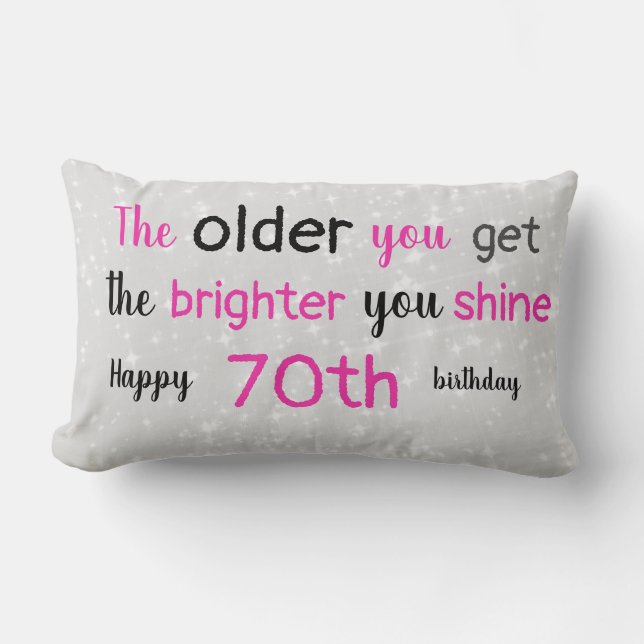 Niedlicher grauer und rosa 70. Geburtstag Lendenkissen (Vorderseite)