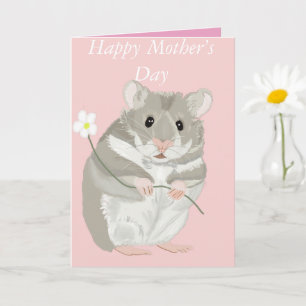 Niedlicher, grauer und weißer Hamster mit Blume Karte